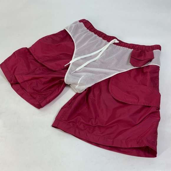 PRADA Half pants Bottoms Sea pants Surf pants logo Shorts Swimwear polyamide Red - Picture 9 of 9